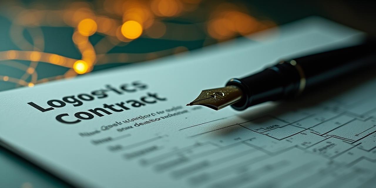Close up of a logistics contract and legal documents with a transit map background