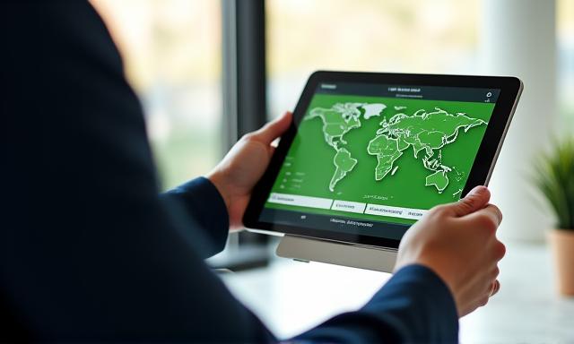 Logistics professional analyzing shipping data